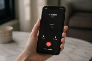 Écran de smartphone montrant un appel basculant en messagerie vocale après une sonnerie