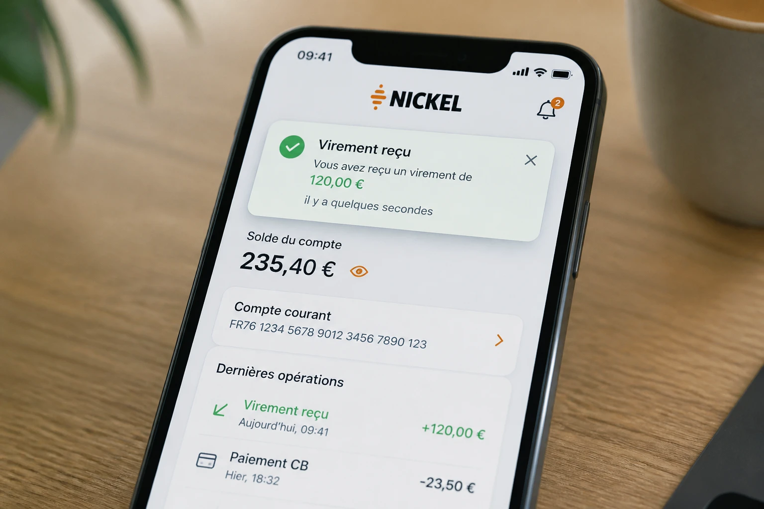 Application Nickel sur smartphone affichant un virement entrant en attente de réception
