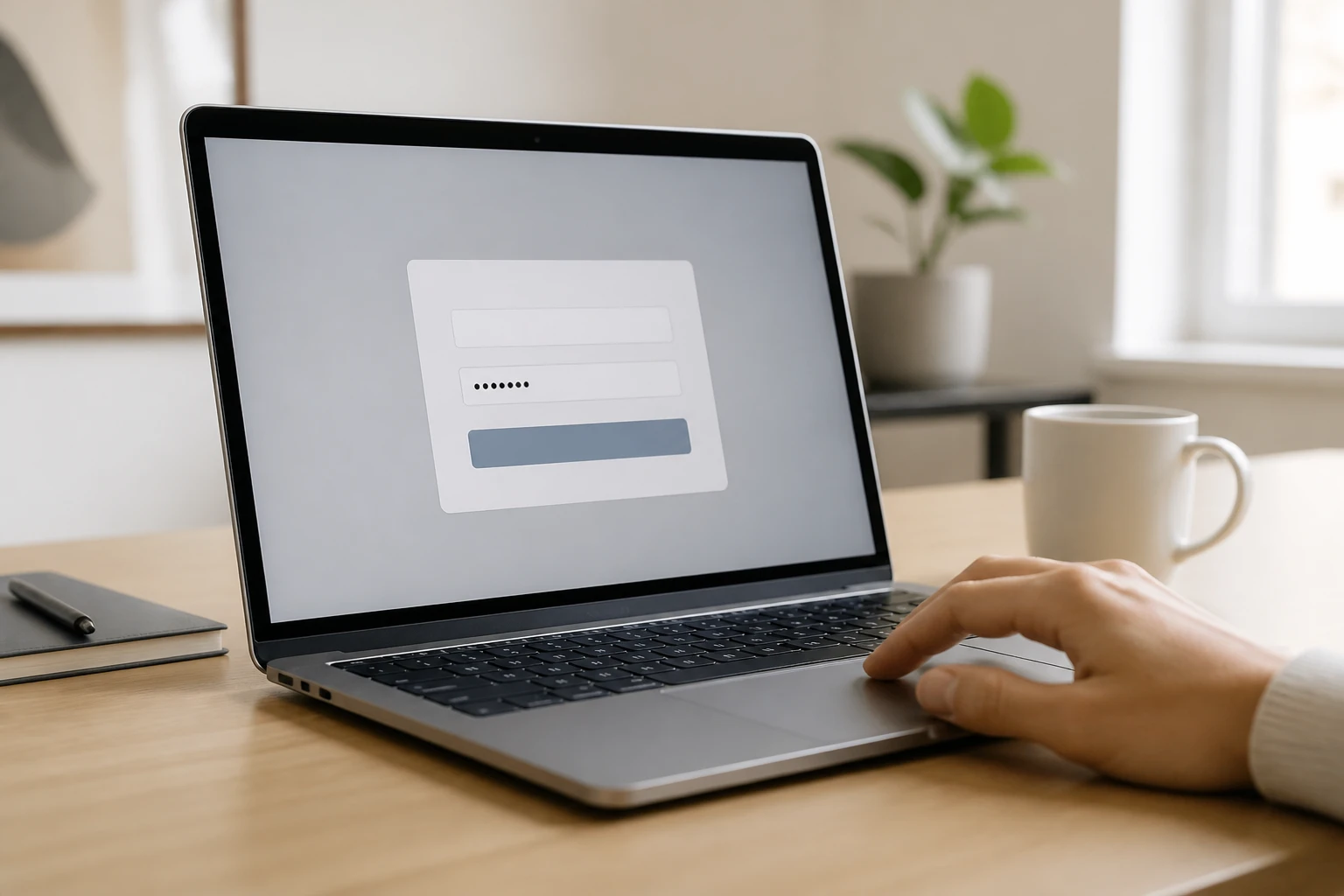 Écran d'ordinateur portable affichant un champ de mot de passe masqué par des points dans un formulaire de connexion