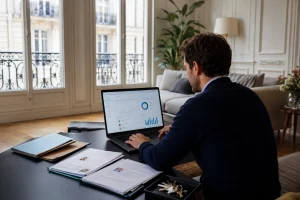 Propriétaire consultant le tableau de bord Pandaloc sur ordinateur portable pour gérer sa location